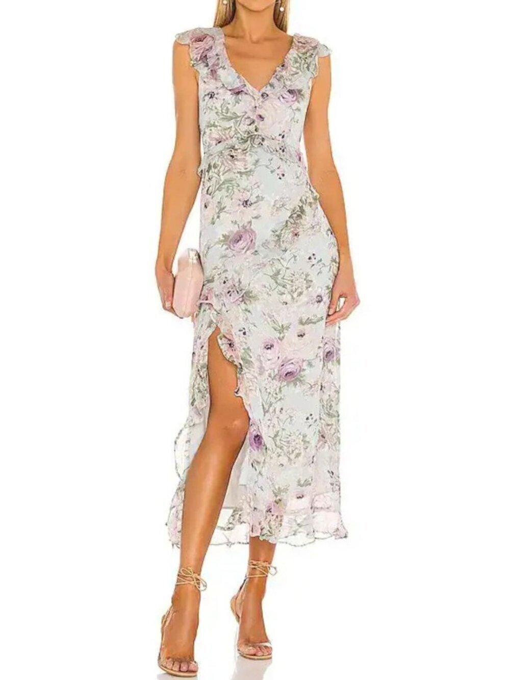 ASTR The Label Blue Tempest Floral Ruffle Midi Dress Size Medium 8133